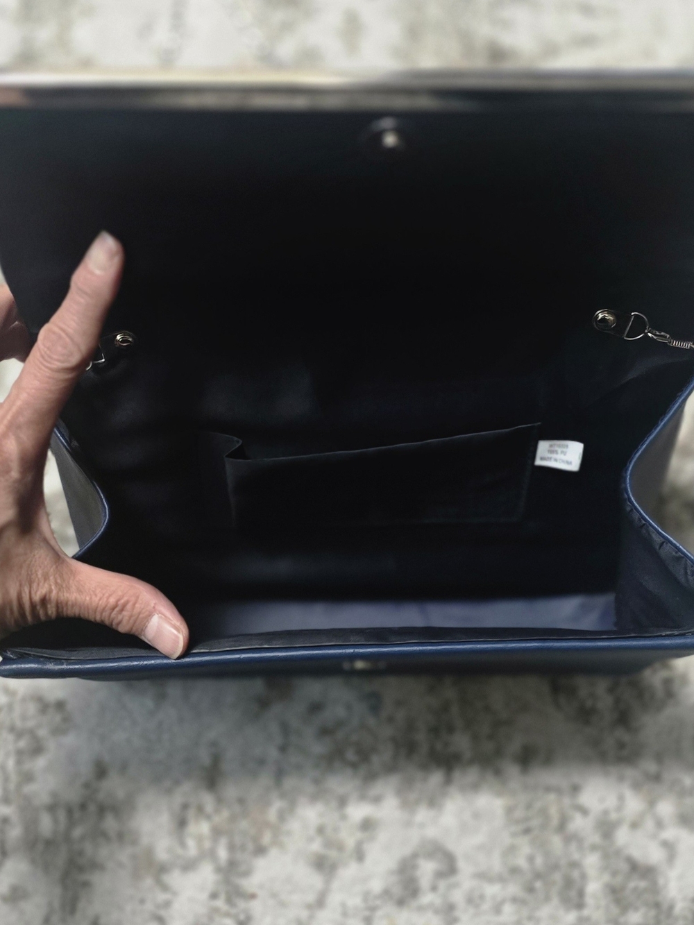 Unbranded Navy Blue, Gray Clutch Wristlet with Silver Chain Strap - Picture 17 of 17